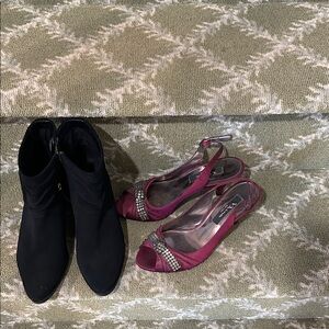 Womens Pink Satin Slingback Heels with Decorative Crystal Accent